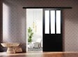 GD MENUISERIES - Porte Coulissante Atelier Noir vitre depoli H204 x L93 cm, Rail alu Bandeau Noir - vignette