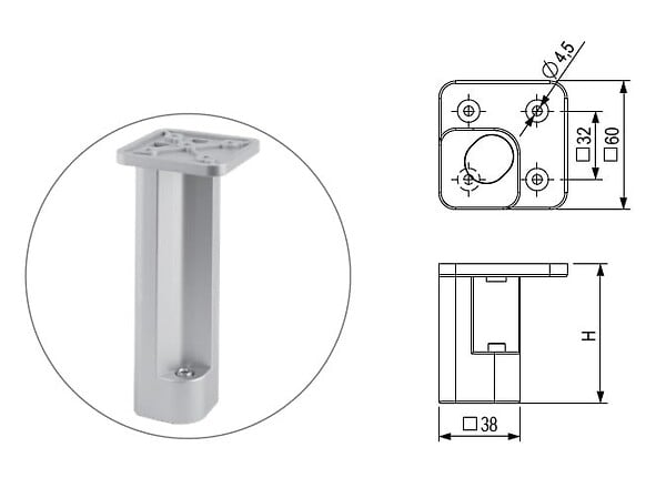 CENTRALE BRICO - Pied de meuble FP005 100 mm réglable gris - large