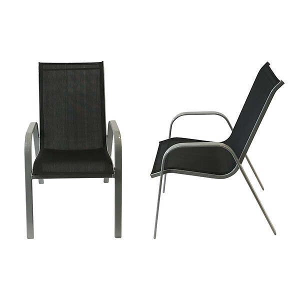 HAPPY GARDEN - Lot de 4 chaises MARBELLA en textilène noir - aluminium gris - large