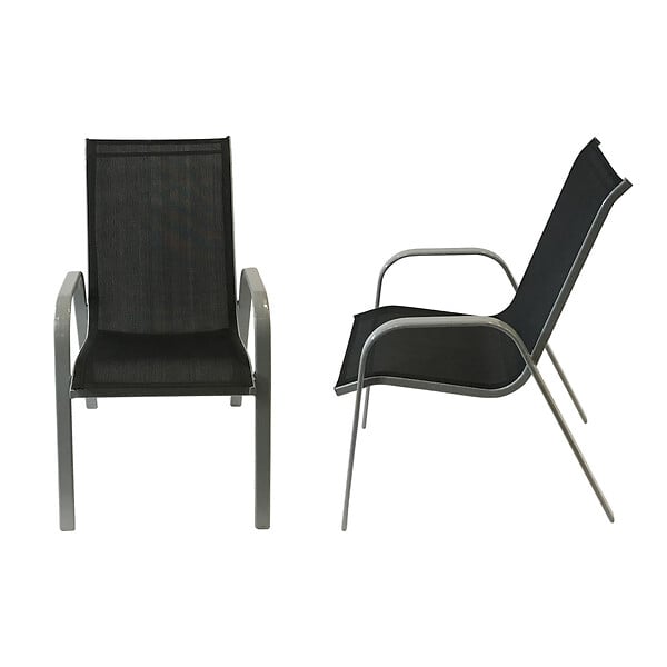 HAPPY GARDEN - Lot de 6 chaises MARBELLA en textilène noir - aluminium gris - large