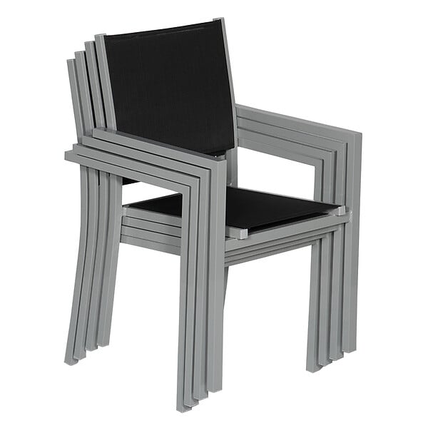HAPPY GARDEN - Lot de 6 chaises en aluminium gris - textilène noir - large