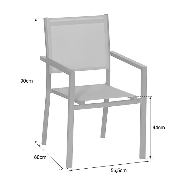 HAPPY GARDEN - Lot de 6 chaises en aluminium gris - textilène noir - large