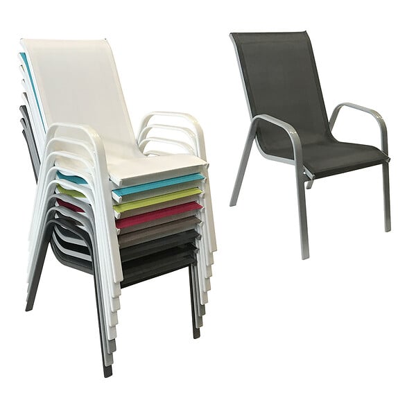 HAPPY GARDEN - Lot de 6 chaises MARBELLA en textilène gris - aluminium gris - large