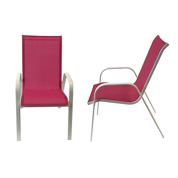 HAPPY GARDEN - Lot de 8 chaises MARBELLA en textilène rose - aluminium blanc - large