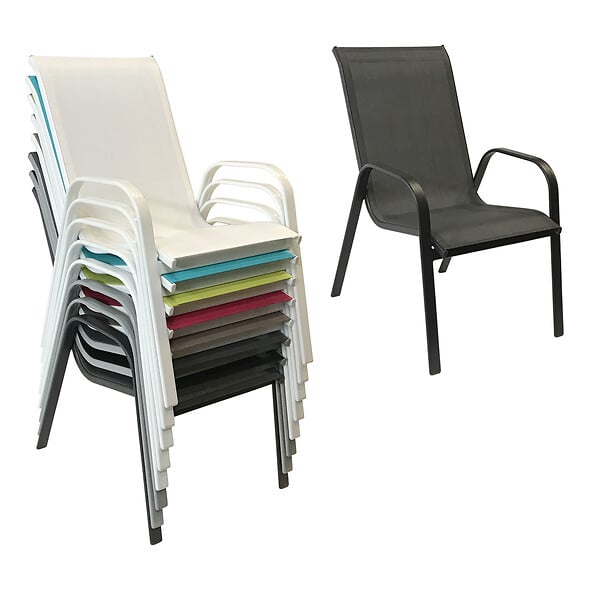 HAPPY GARDEN - Lot de 6 chaises MARBELLA en textilène gris - aluminium gris anthracite - large