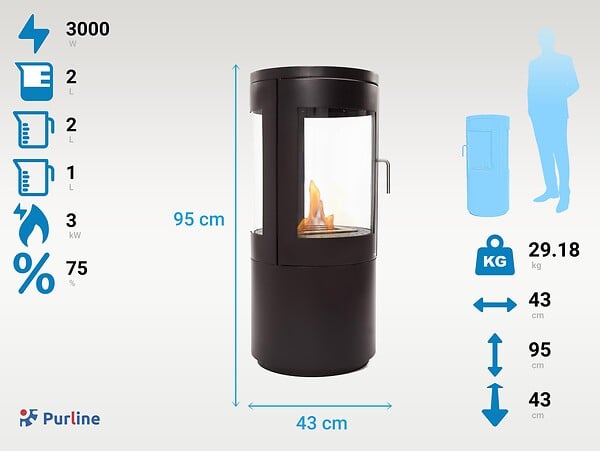 PURLINE - Poêle à éthanol 3kW en acier noir - large