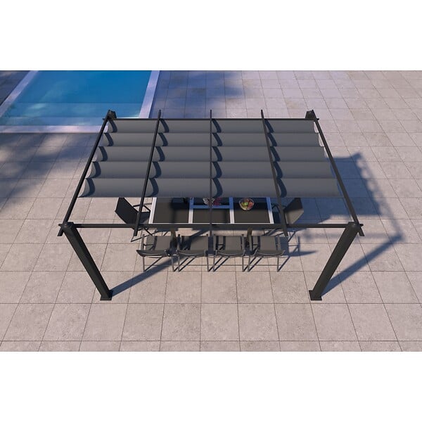 CONCEPT USINE - Pergola auto-portée 3 x 4 m avec toile rétractable grise NILA - large