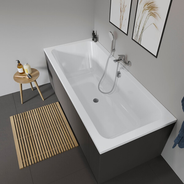 DURAVIT - Baignoire droite D-Code bonde au cente 180 x 80 cm + Pare bain AURYS Raywall noir mat version gauche - large
