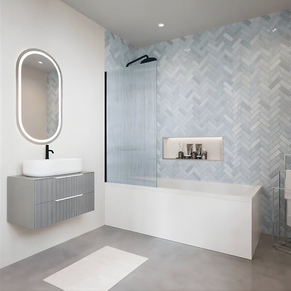 VILLEROY ET BOCH - Baignoire droite Architectura avec pieds 180 x 80 cm Blanc + Pare bain gauche AURYS Raywall Noir mat - large