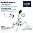 GROHE - Pack mitigeur bain douche mécanique Start Loop + douchette ronde  2 jets + flexible + support - vignette