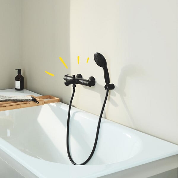GROHE - Pack mitigeur thermostatique bain douche Precision Start noir mat + Douchette 2 jets Vitalio Start 110 avec flexible et douchette - large
