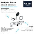 GROHE - Pack mitigeur bain douche thermostatique Grohtherm 800 cosmopolitan + douchette ronde  2 jets + flexible + support - vignette