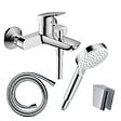 HANSGROHE - Pack mitigeur bain mécanique mural Logis + Pommeau Crometta EcoSmart + Flexible Isiflex + Support Chromé - vignette