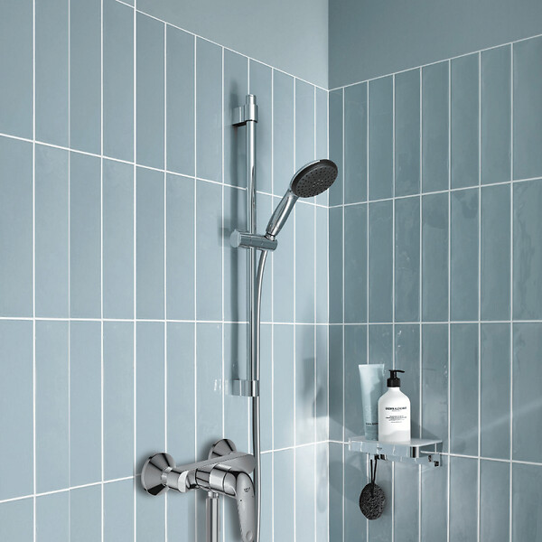 GROHE - Pack mitigeur douche mécanique StartLoop + Ensemble de douche Start 2 jets avec barre + Panier douche - large