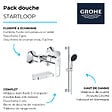 GROHE - Pack mitigeur douche mécanique StartLoop + Ensemble de douche Start 2 jets avec barre + Panier douche - vignette