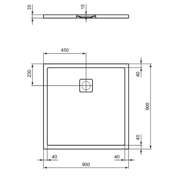 IDEAL STANDARD - Receveur de douche antidérapant Ultra Flat Evo recoupable avec bonde longueur 90 x 90 - large