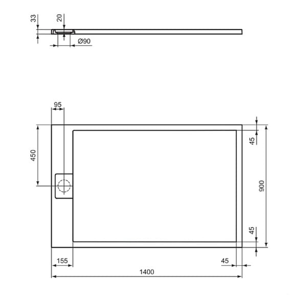 IDEAL STANDARD - Receveur de douche antidérapant Ultra Flat S I.Life recoupable avec bonde largeur 140 x 90 - large