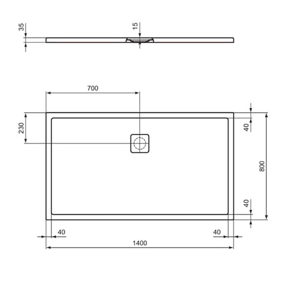 IDEAL STANDARD - Receveur de douche antidérapant Ultra Flat Evo recoupable avec bonde longueur 140 x 80 - large
