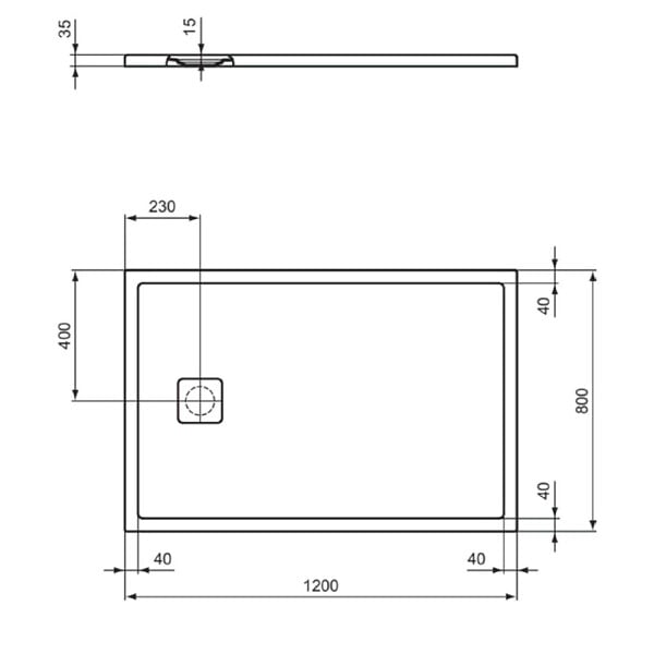 IDEAL STANDARD - Receveur de douche antidérapant Ultra Flat Evo recoupable avec bonde largeur 120 x 80 - large