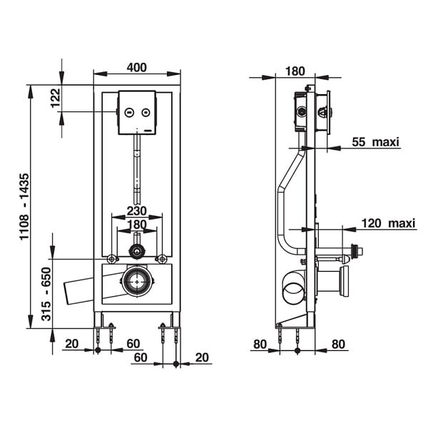 PRESTO - Bâti-support autoportant pour cuvette sans bride 1000 XL E DVA avec plaque - large