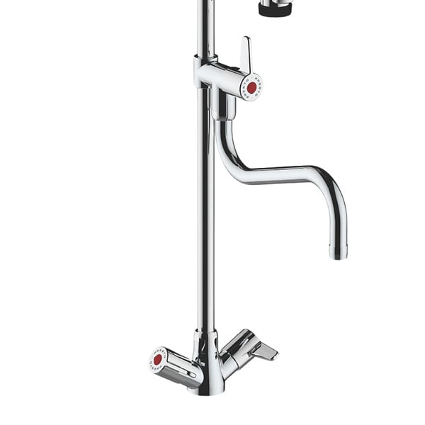 PRESTO - Robinet de cuisine pro sur plage avec douchette et bec de remplissage Chef chrome - large
