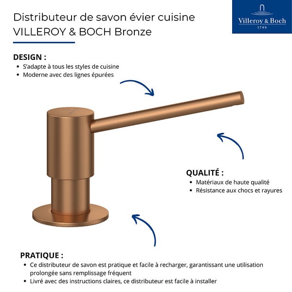 VILLEROY ET BOCH - Distributeur de savon pour évier cuisine Bronze - large
