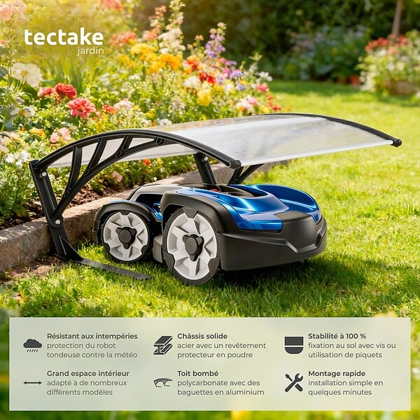 TECTAKE - Garage pour tondeuse robot DOMUS, résistant aux intempéries, 81 x 100 x 48 cm blanc transparent - large