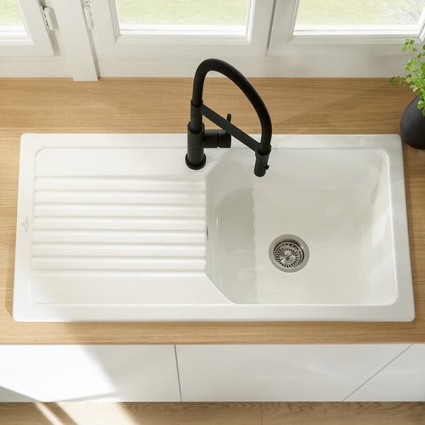 VILLEROY ET BOCH - Robinet cuisine semi-pro  Steel Expert compact window noir mat - large
