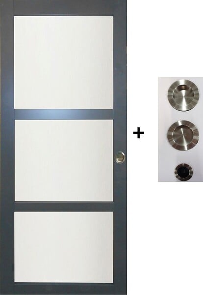 GD MENUISERIES - Porte Coulissante Blakeria Gris Anthr Vitrée H204 x L83 cm, Galandage, kit finition (coquille et tire doigt) - large