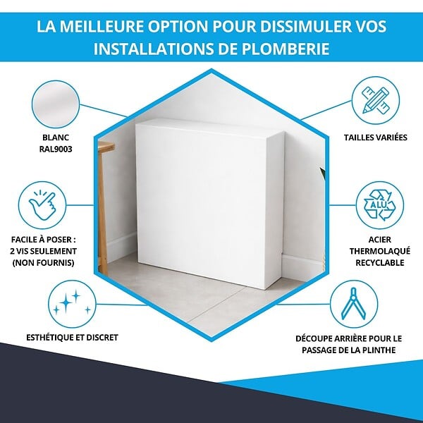 ATOLE - Cache nourrice plomberie ATOLE en acier Blanc - Largeur fixe - Taille 3 - large