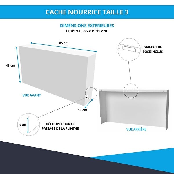 ATOLE - Cache nourrice plomberie ATOLE en acier Blanc - Largeur fixe - Taille 3 - large