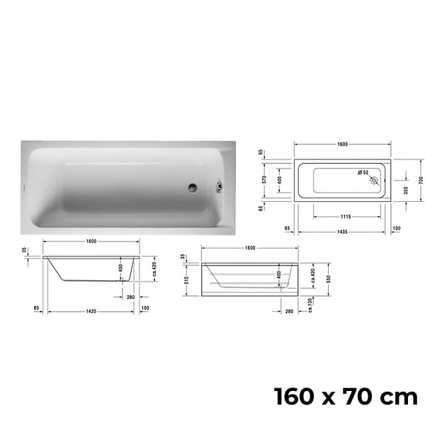 DURAVIT - Baignoire droite D-Code 160 x70 cm + Pare bain droit AURYS Raywall chromé - large