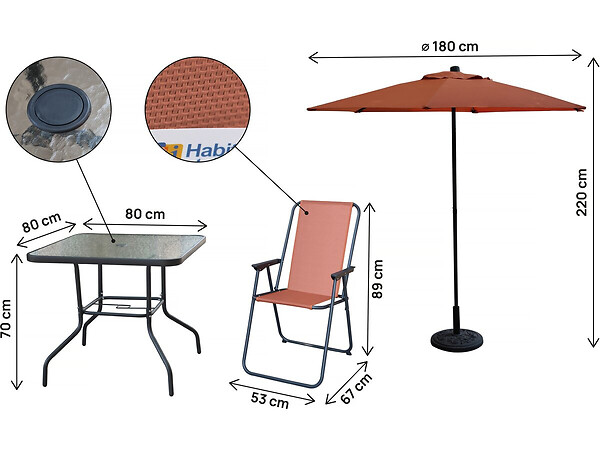 HABITAT ET JARDIN - Table et chaises de jardin avec parasol en métal "Convivia" - 4 places - Terracotta - large