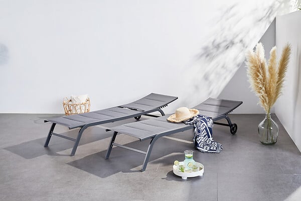 CONCEPT USINE - Lot de 2 transats aluminium gris foncé LISBOA - large