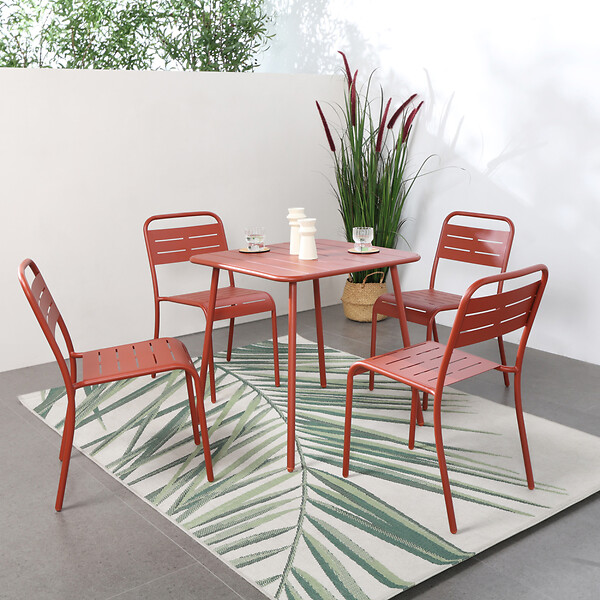 CONCEPT USINE - Lot de 4 chaises salon de jardin repas terracotta BERGAME - large