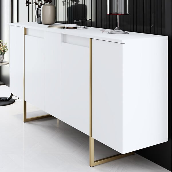 CONCEPT USINE - Buffet design blanc et or 160 cm - 4 portes LUXOR - large