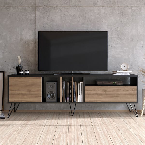 CONCEPT USINE - Meuble TV industriel bois et noir avec rangement 180 cm BAYLEE - large