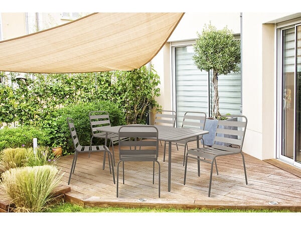 HABITAT ET JARDIN - Table et chaises de jardin en métal "Bilbao" - 6 places - Taupe - large