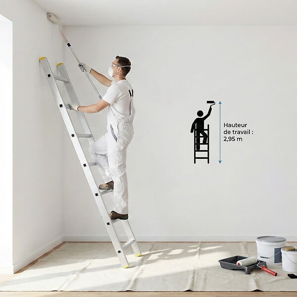 HOSTRÃ–M - Echelle simple StablePro 7 marches en aluminium, légère et durable, hauteur de travail maximale 2,95m, garantie 5 ans, charge maximale 150kg, Hostrom - large