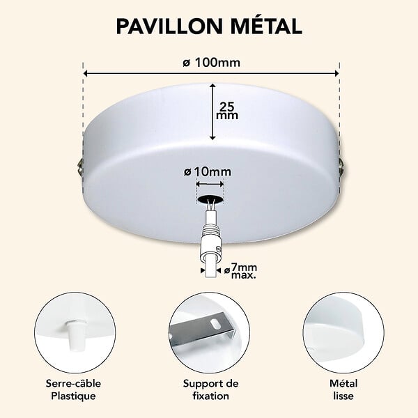 TIBELEC - Pavillon avec cache-fil cylindrique blanc 90mm - large