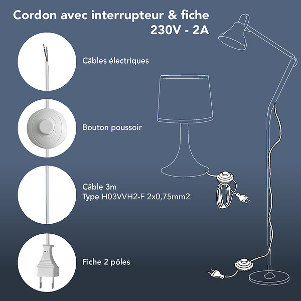 TIBELEC - Cordon H03VVH2F inter-pédal FICH 3m BC CS - large
