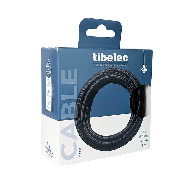 TIBELEC - Fil électrique en tissu de 4m 2x0.75mm2 noir - large