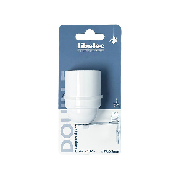 TIBELEC - Douille E27 avec support équerre blanc - large