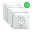 SCHNEIDER ELECTRIC - Ovalis - Lot de 5 prises 2P+T affleurante blanc - Monobloc - avec griffes 16A - vignette