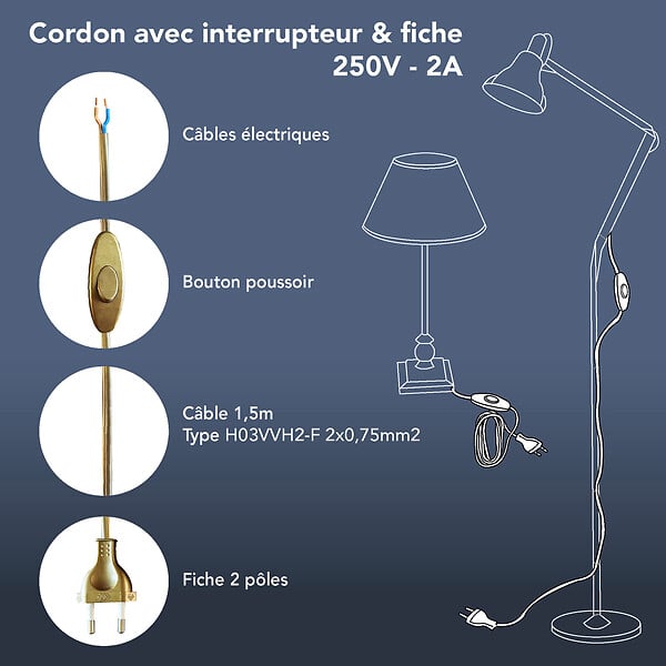 TIBELEC - Cordon H03VVH2F inter fiche longueur 1.5m OR - large