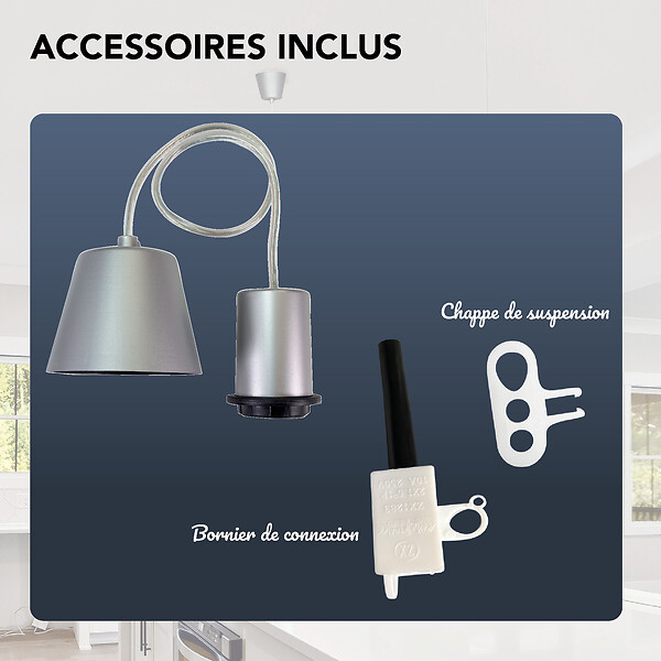 TIBELEC - Monture plastique douille E27 + bague 60W maxi argent - large