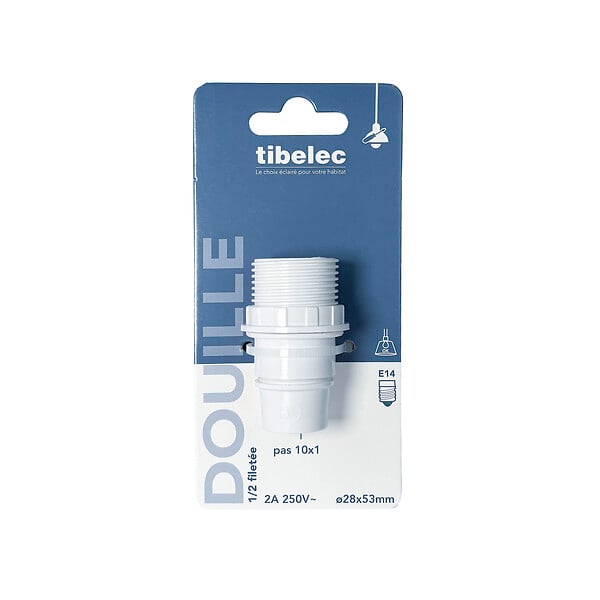 TIBELEC - Douille E14 isolée  filetée avec bague blanc - large