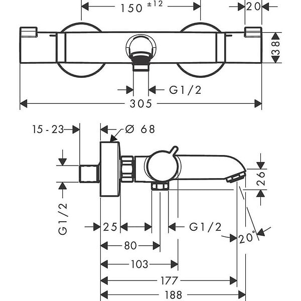 HANSGROHE - Hansgrohe Ecostat Comfort Mitigeur Thermostatique bain/douche (13114000) - large