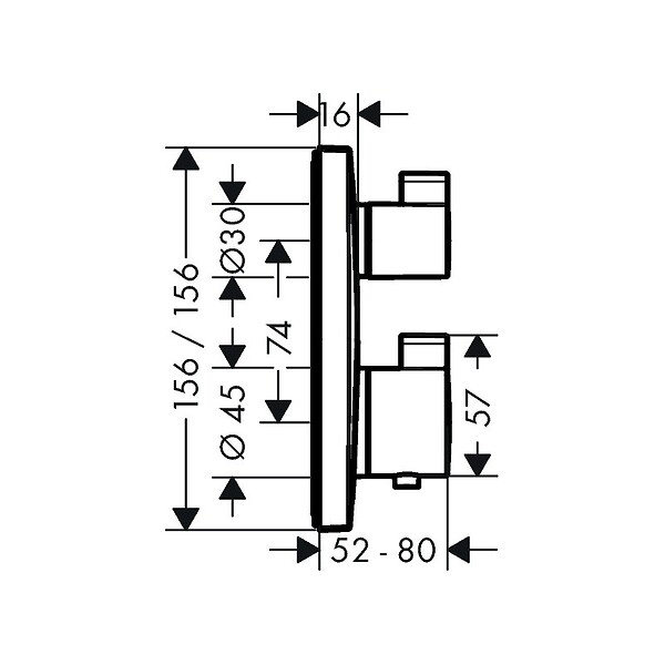 HANSGROHE - Facade pour mitigeur thermostatique encastré Ecostat Square robinet d'arrêt et inverseur noir mat + Corps encastré - large