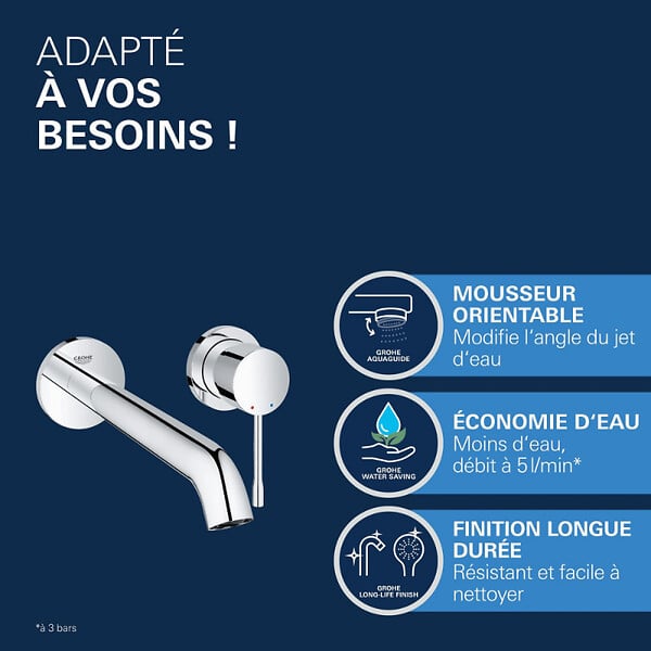 GROHE - Mitigeur mural lavabo Essence Taille L Cool Sunrise Brossé + corps encastré - large